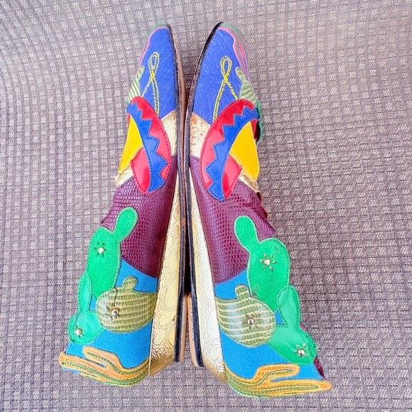 Vtg 80’s Beverly Feldman Women’s 8.5 Leather Wedge Flats Southwest Cowboy Desert - Picture 9 of 11